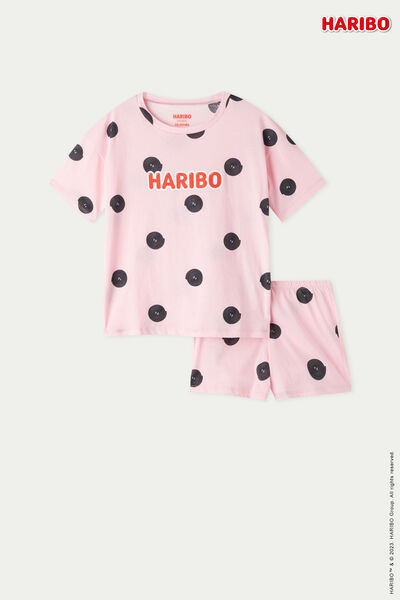 Κοντή Βαμβακερή Πιτζάμα για Κορίτσι με Print Ρόδες Haribo