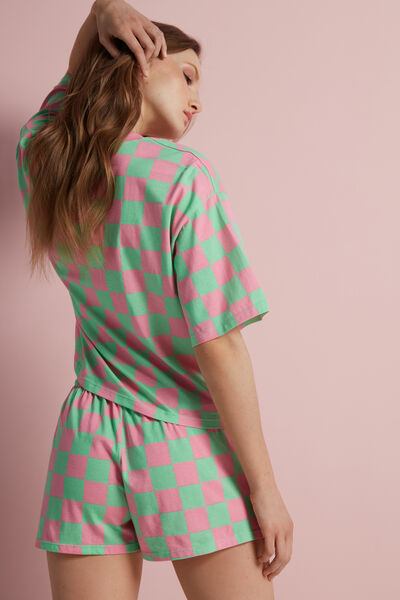 Short Checkerboard-Print Cotton Pyjamas