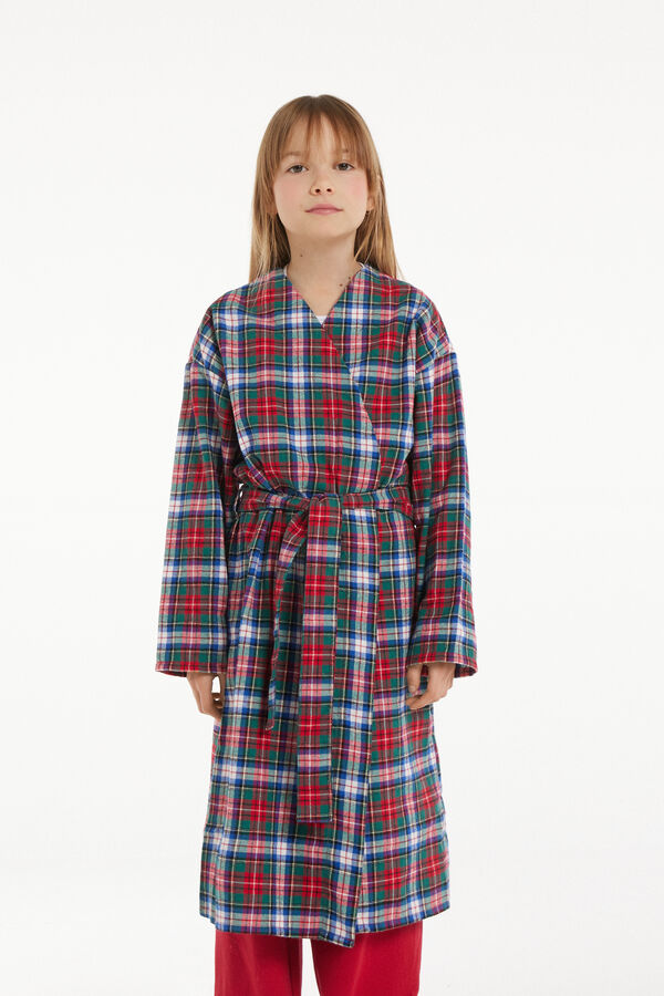 Children's Unisex Long Dressing Gown in Tartan Print Flannel  