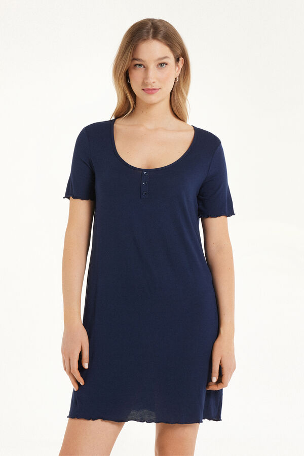 Short Sleeve Viscose Nightdress with Buttons  