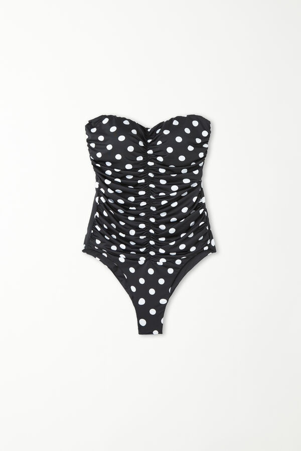 Miss Dotty One-Piece Padded Bandeau Swimsuit with Curl  