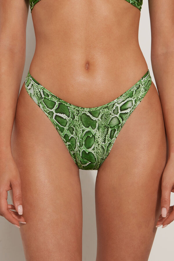Tropical Snake High-Cut Brazilian Bikini Bottoms  