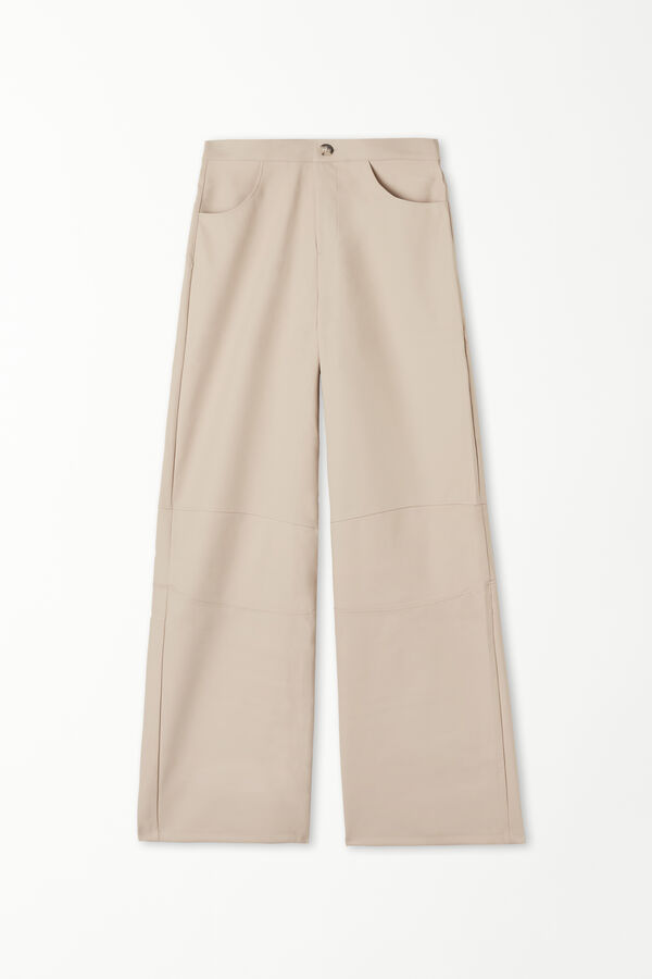 Opaque Effect Coated Palazzo Trousers with Stitching  