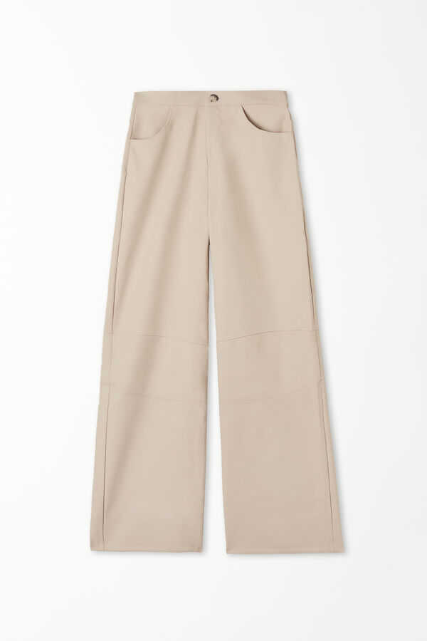 Pantalon Palazzo Effet Enduit Opaque avec Coutures  