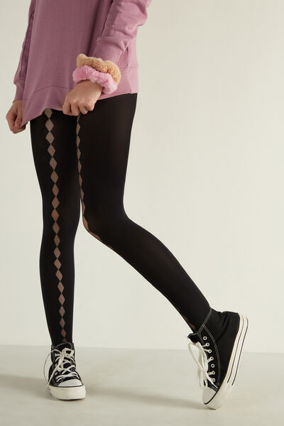 Patterned 50 Denier Tights with Cut-Outs and Rhinestones