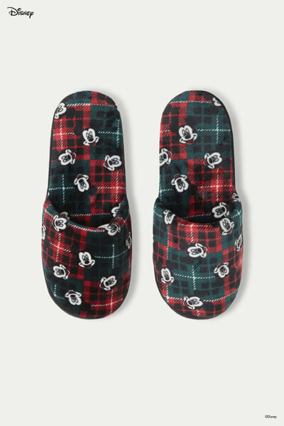 Mickey Mouse Print Fleece Slippers