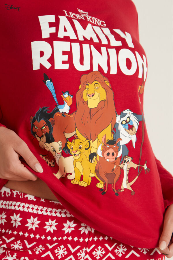 Dlouhé Bavlněné Pyžamo Vánoční Lion King Červené  