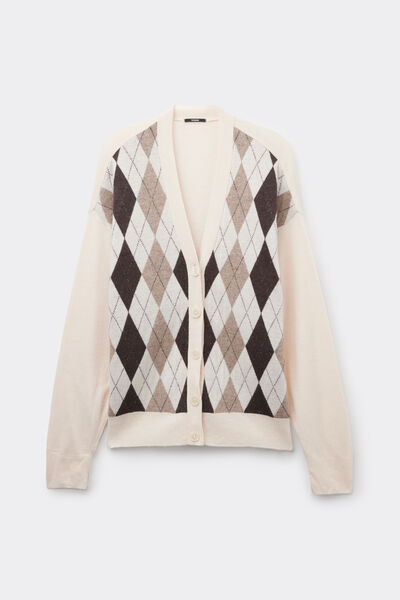 Cardigan avec Laine Imprim&eacute; Losanges