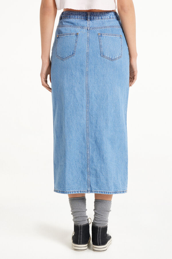 High-Waist Denim Midi Skirt with Slit  
