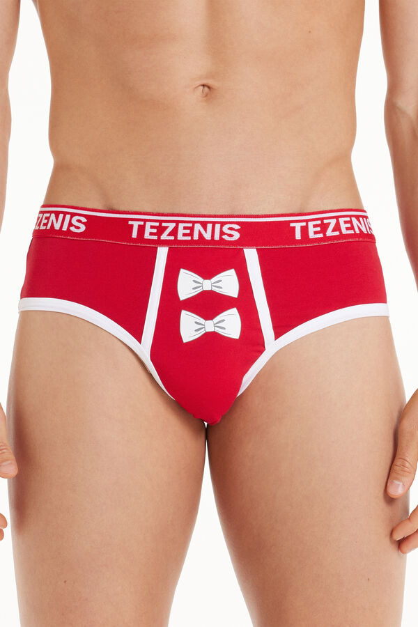 Cotton Briefs with Logo and Christmas Print  