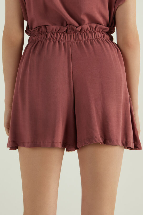 High-Waist Canvas Shorts with Ruching  