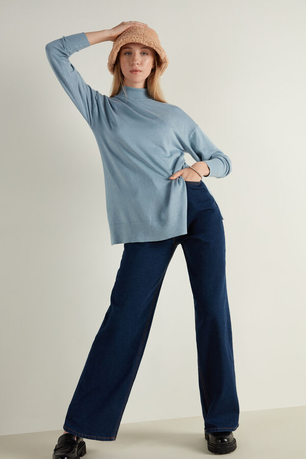 Long Sleeve Polo Neck Top with Slits  