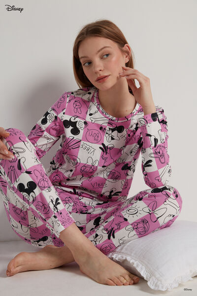 Dlhé Bavlnené Pyžamo so Štvorcovým Vzorom Disney Mickey Mouse