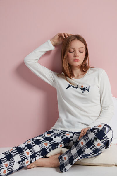 Langer Pyjama aus Baumwolle mit Good Night-Print