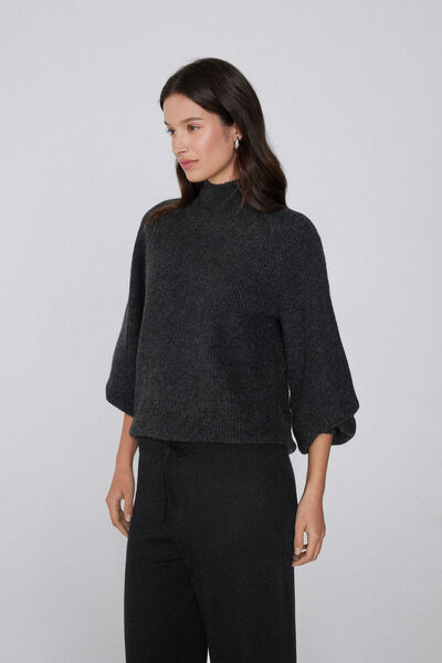 Long Sleeve Crater Neck Ribbed Jumper