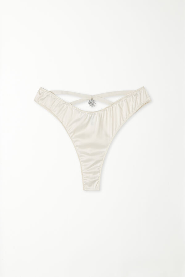 Satin Brazilian Briefs with Crossover and Rhinestone Heart  