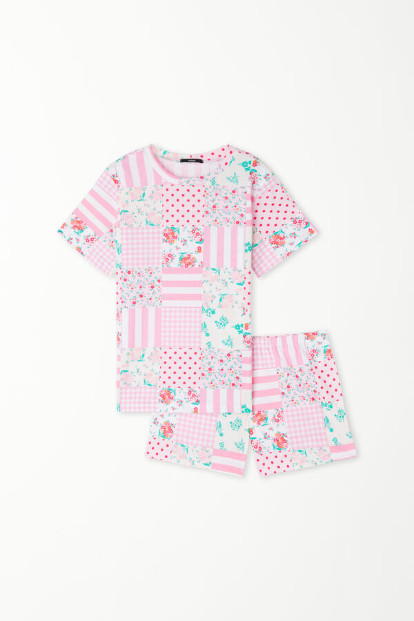 Short Cotton Pyjamas with Patchwork Print  