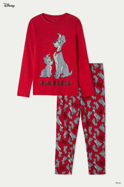 Langer Jungenpyjama mit Disney Strolch Print Rot
