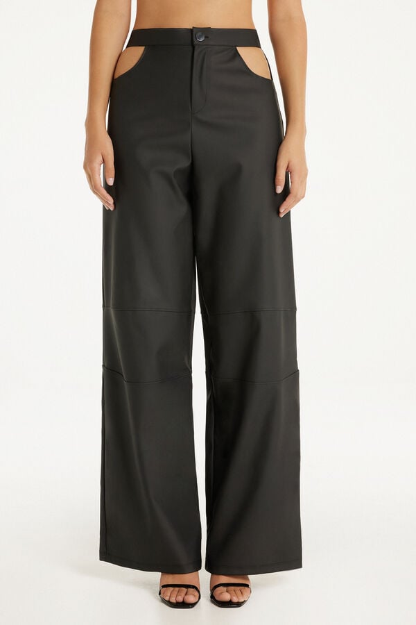 Opaque Coated-Effect Cut-Out Palazzo Pants  