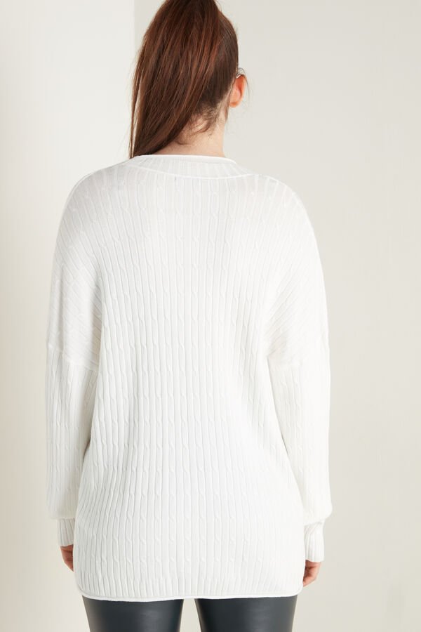 Long Braided-Pattern Long Sleeve Sweater  