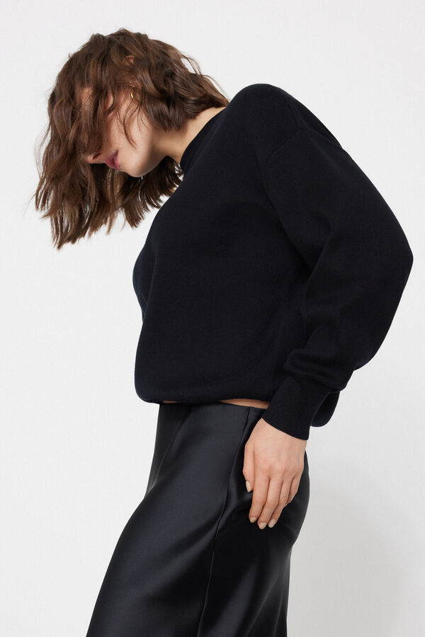 Maglione in Cotone Girocollo in Maglia Calata  