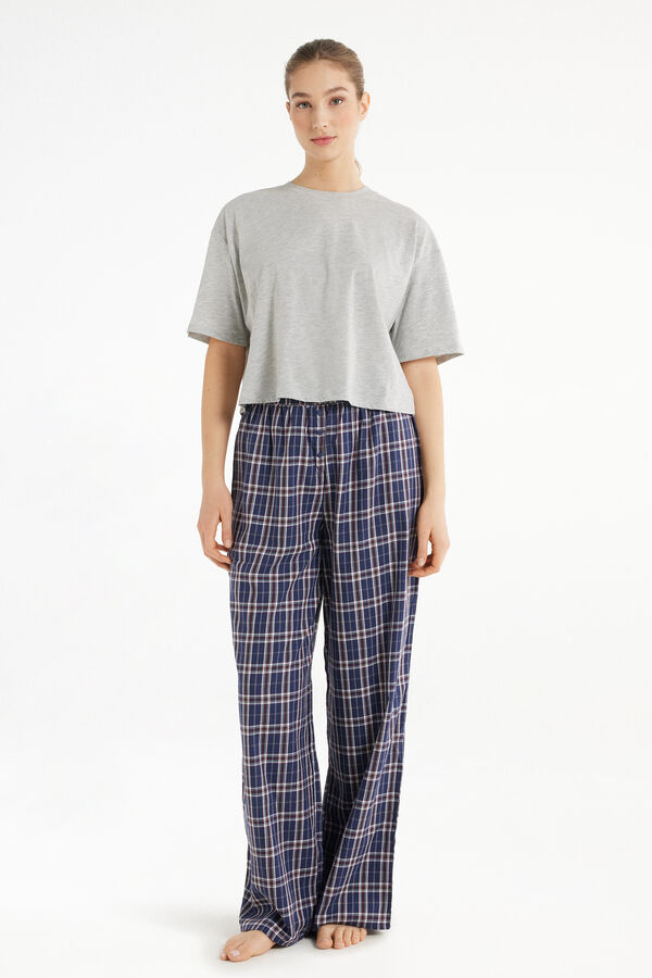 Pijama Mânecă Scurtă cu Pantaloni Lungi din Pânză  