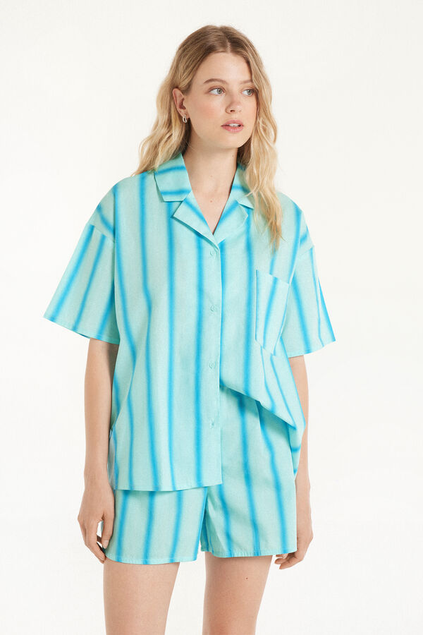 Kurzer Pyjama mit durchgeknöpftem Oberteil aus Baumwolltuch  