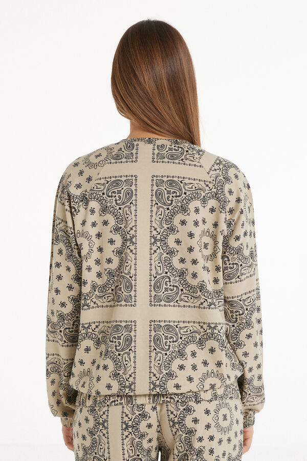 Long-Sleeved Rounded Neck Top with Print  