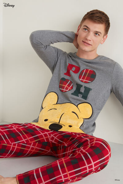 Langer Pyjama aus schwerer Baumwolle mit Winnie Pooh Patch