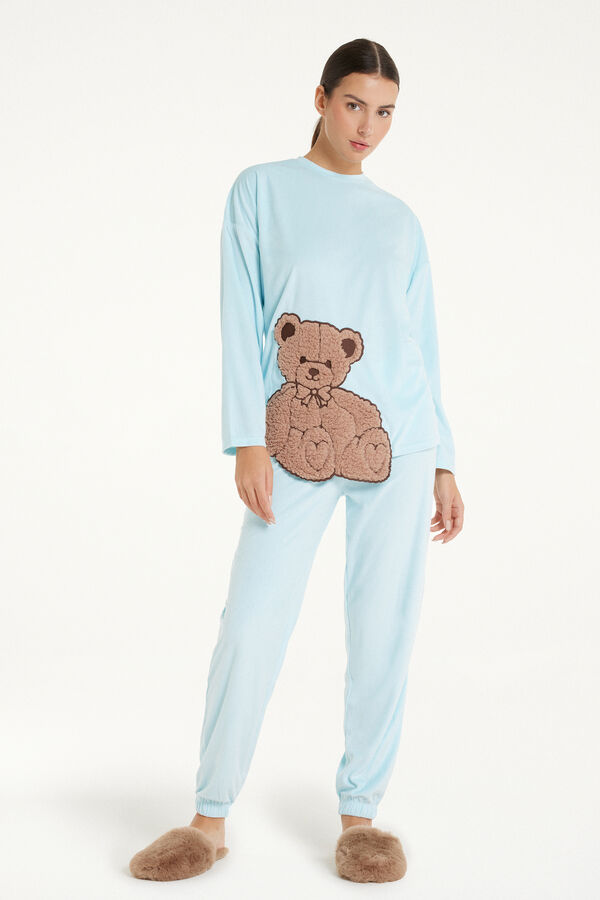 Duga pidžama od mikroflisa sa zakrpom u obliku medvjedića  