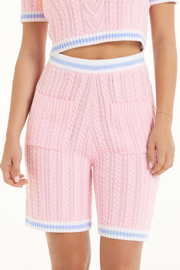 Full-Fashioned Open Knit Fabric Shorts with Pockets  