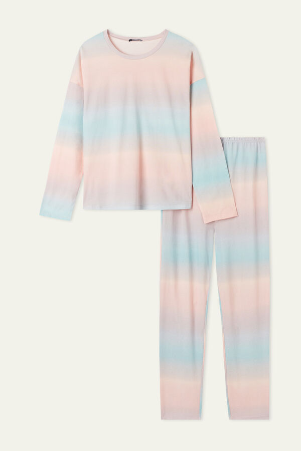 Blurred Tie Dye Print Full Length Cotton Pajamas  