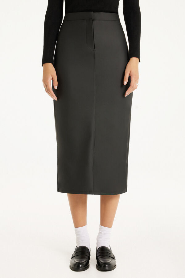 Opaque Coated-Effect Longuette Skirt  