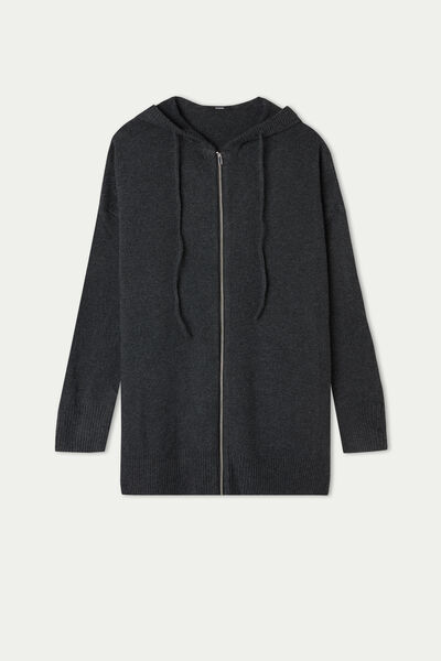 Loungewear Long Sleeve Hooded Sweatshirt with Zip in Recycled Fabric