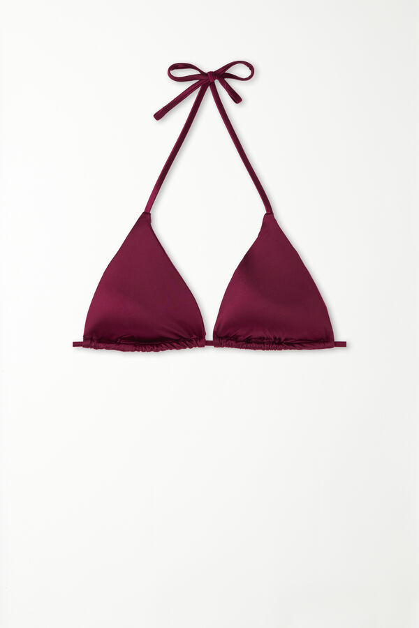 Shiny Burgundy Triangle Bikini Top with Removable Cups  