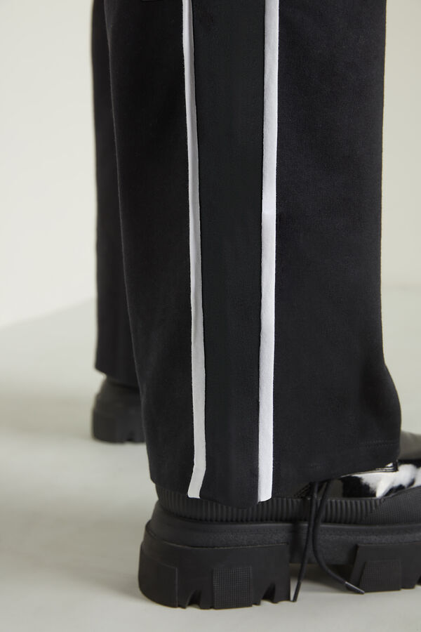 Wide-Leg Cotton Fleece Trousers with Slits and Piping  