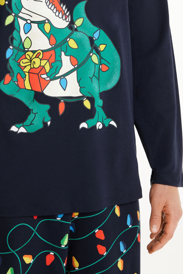 Long Heavy Cotton Pyjamas with Dinosaur Print  