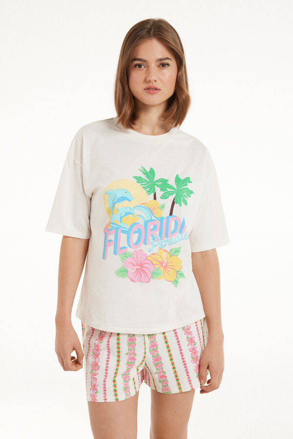 Short Sleeve Short Cotton "Florida Paradise" Print Pyjamas  