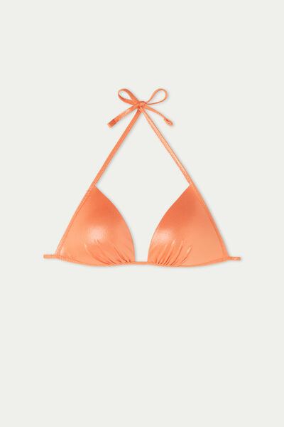 Shiny Padded Triangle Bikini Top with Gathering