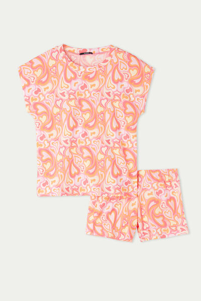 Girls’ Short Cotton Heart Print Pyjamas