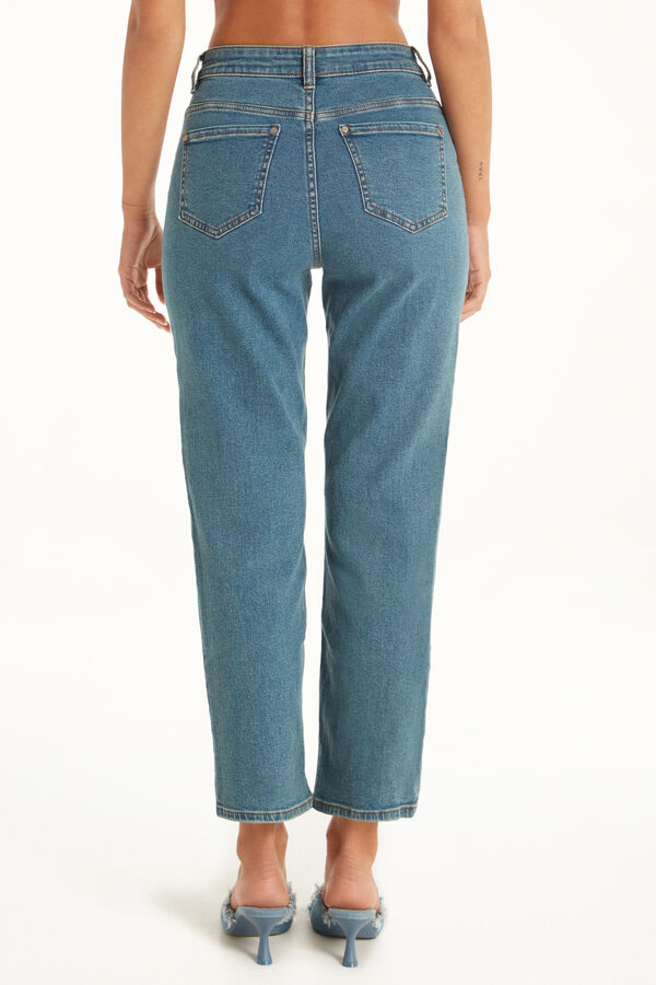 Straight-Fit High-Waisted Denim Trousers with Pockets  