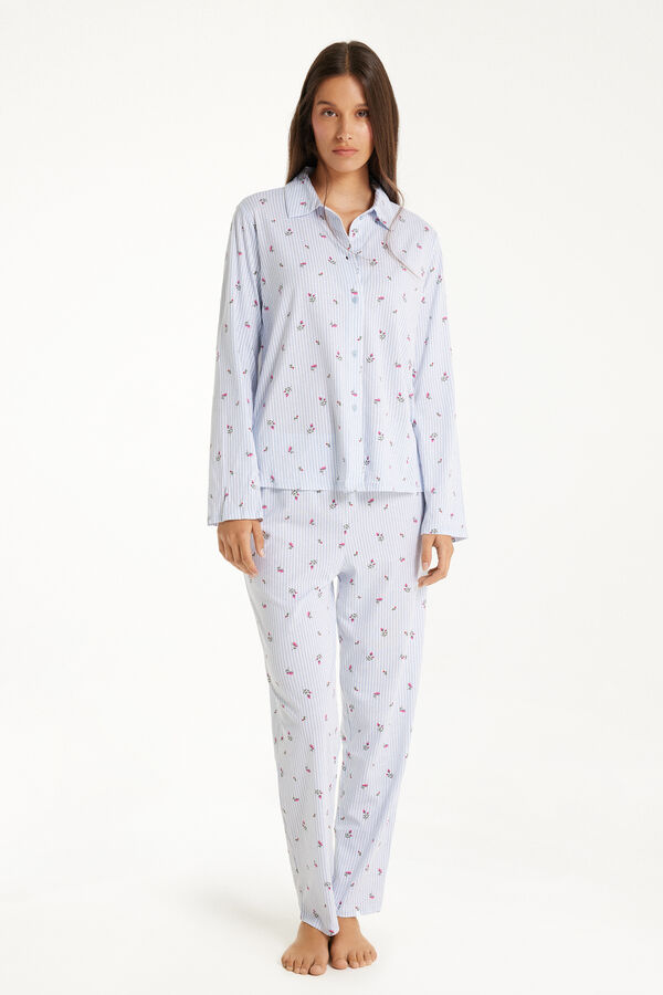 Langer Pyjama aus Baumwolle mit Knopfleiste  