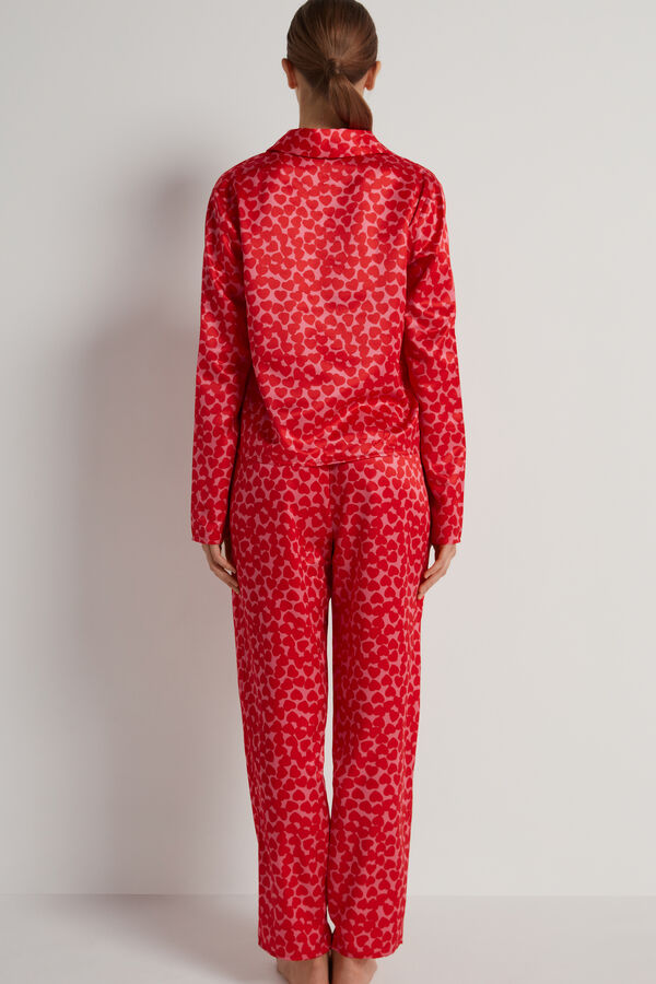 Pyjama Long Ouvert en Satin avec Cœurs  