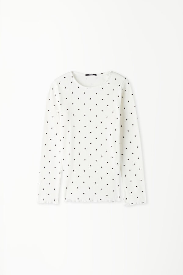 Girls’ Long Sleeve Ribbed Top with Print  
