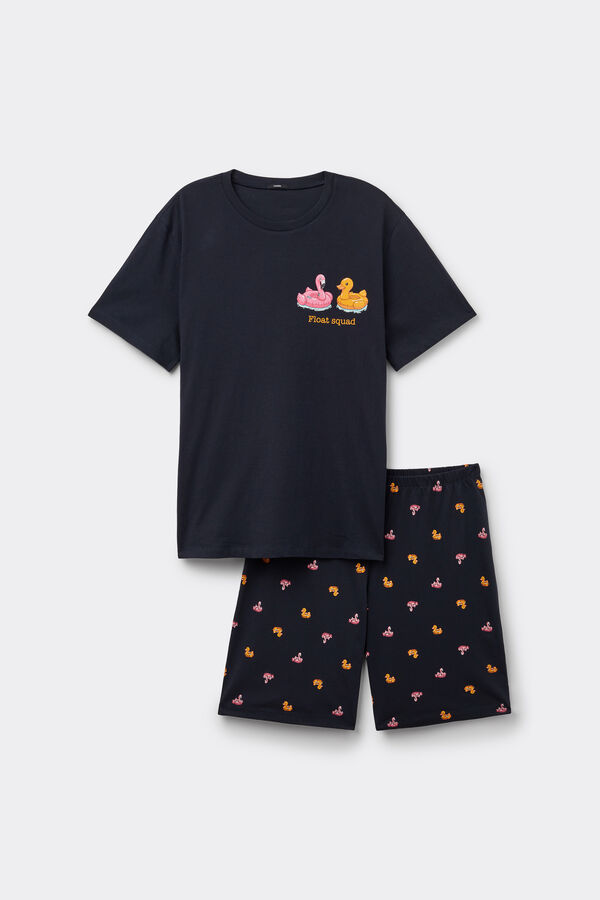 Pyjama Court en Coton Imprim&eacute; Bou&eacute;e  