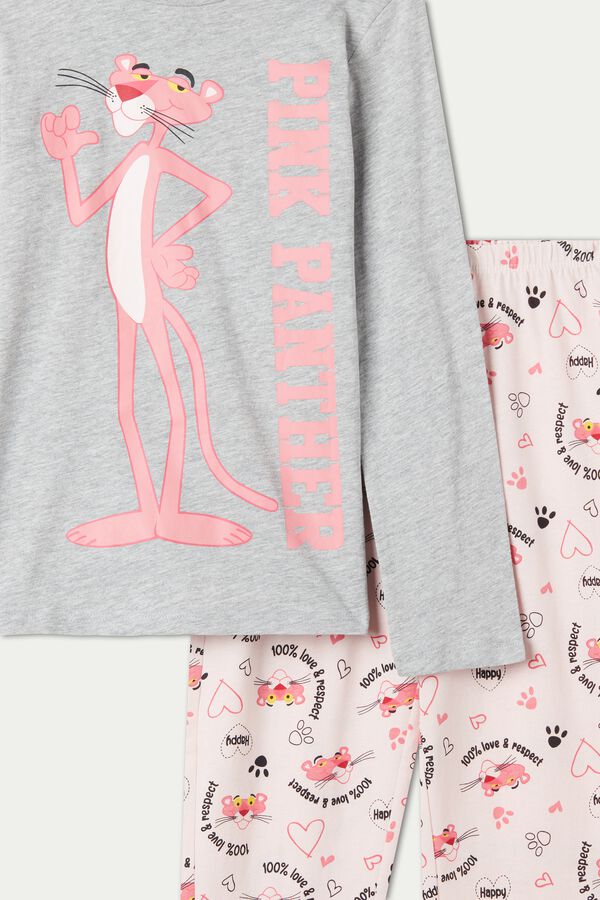 caridad saber cámara Little Girl's Long Cotton Gray/Pink “Pink Panther” Print Pajamas - | Tezenis