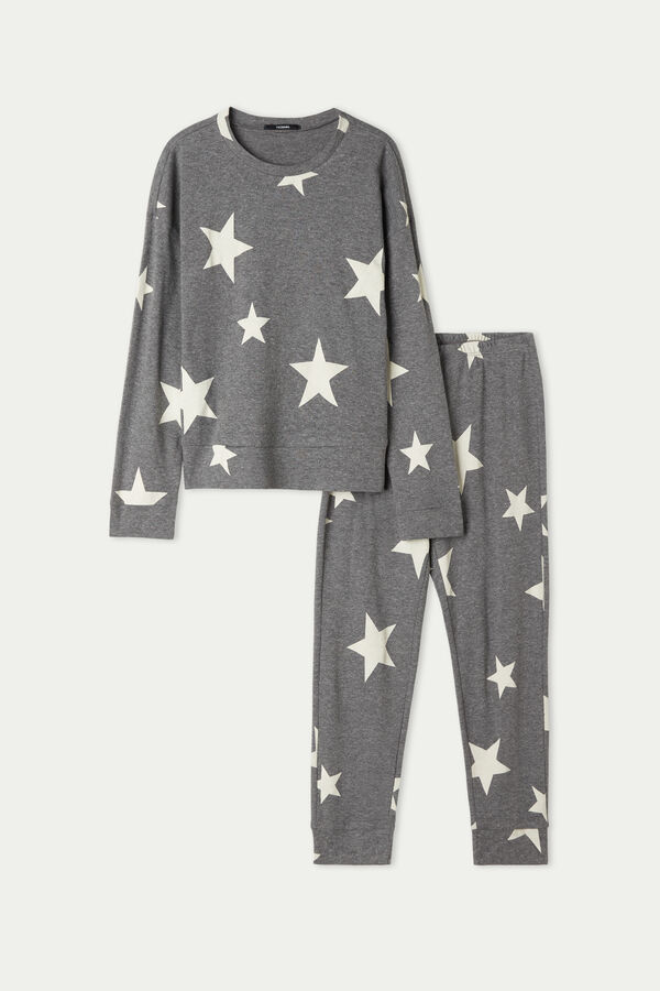 Langer Mädchenpyjama aus Baumwolle mit Sternenprint  