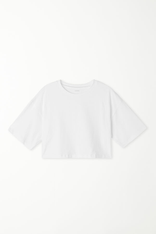 Boxy Crewneck Cropped Cotton T-Shirt  