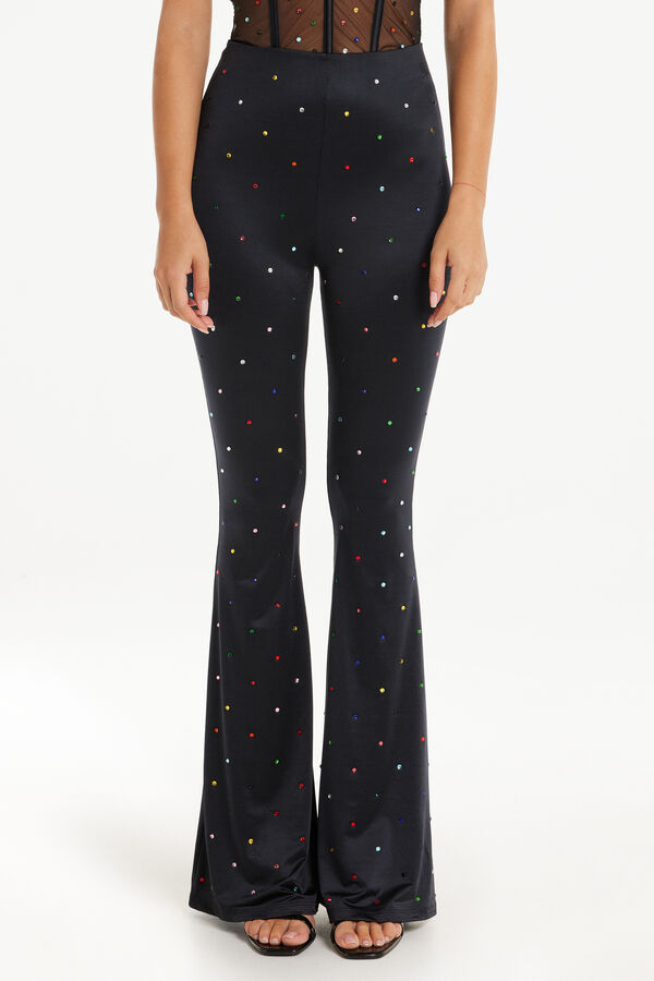 Limited Edition Microfiber Pants with Colored Rhinestones  