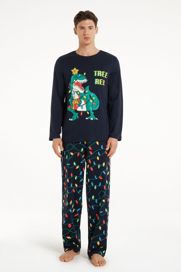 Langer Pyjama aus schwerer Baumwolle mit Dinosaurierprint  